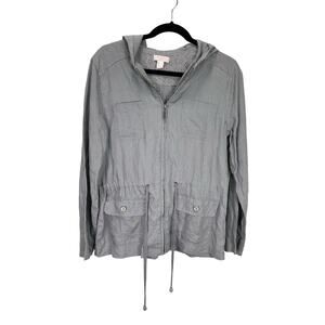 St. Tropez West NWOT 100% Linen Lightweight Full Zip Hooded Jacket size Small
